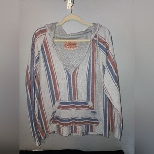 Brooklyn Cloth blue, red and grey striped hoodie